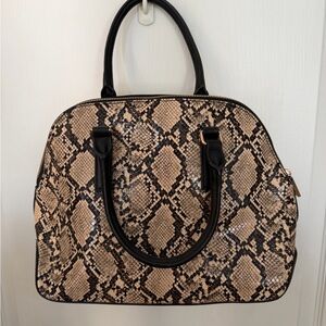 Snake Print Handbag with Black Accents